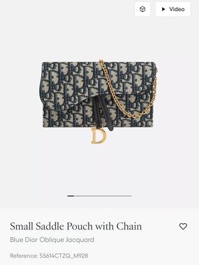 Dior Blue and Cream Oblique Mini Saddle Pouch with Gold Chain Charm